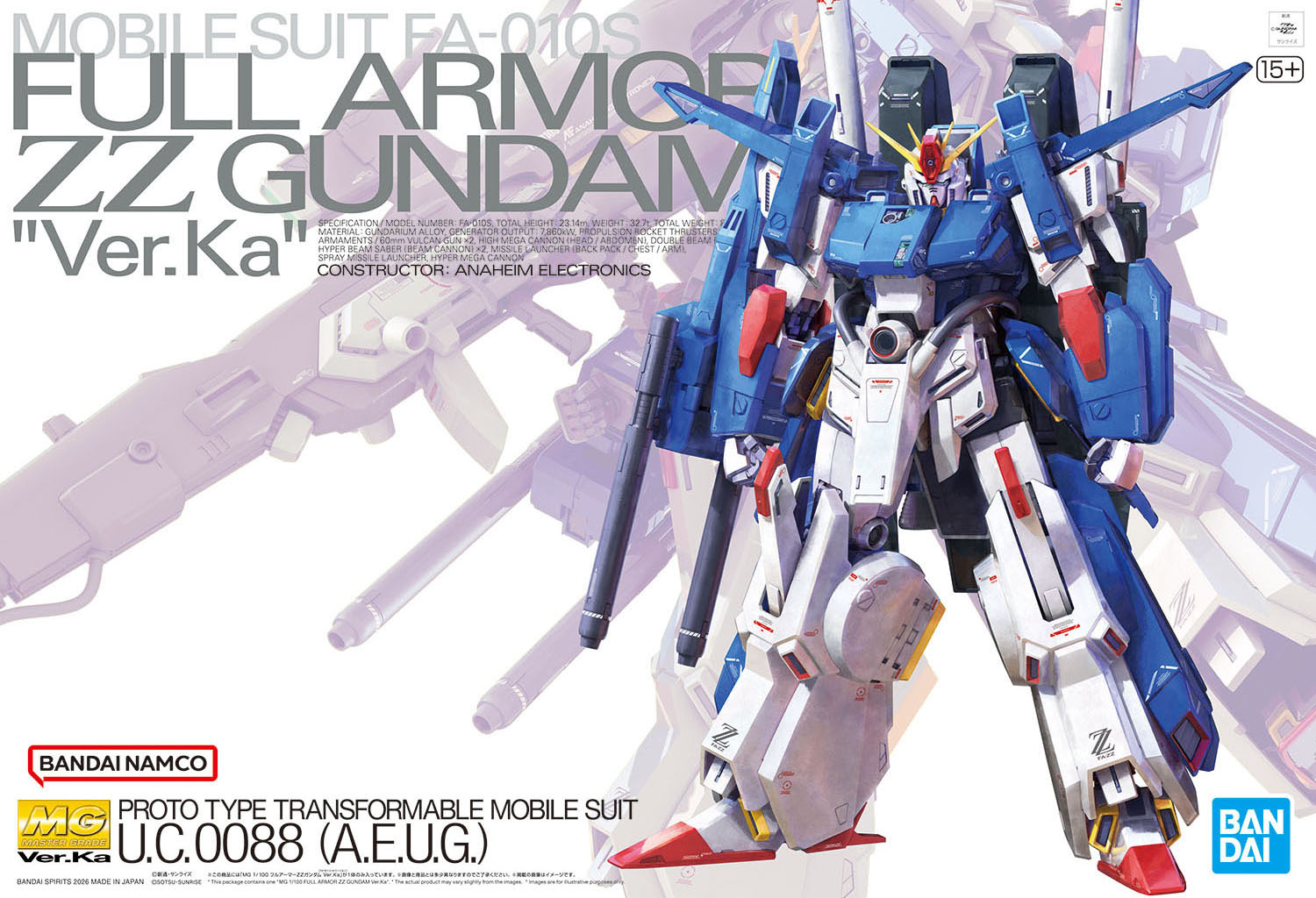Bandai 1/100 MG Full Armor ZZ Gundam Ver.Ka Model Kit (Mobile Suit