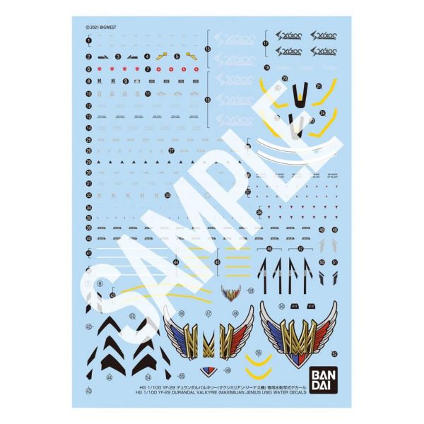 HG YF-29 Water-Slide Decals for Durandal Valkyrie (Maximilian Jenius Custom) (Macross) Image