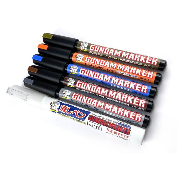 Gundam Marker GMS122 Sumi-ire (Ink Pouring) Type for Panel Lines Set (5 Colours +   Eraser Pen) Additional Image 1