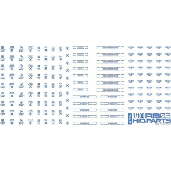 HiQParts RB03 Caution Decal One Color Blue 1/100 Scale (1 Sheet) Image