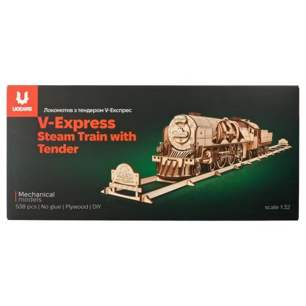 Ugears 3D Wooden Puzzle V-Express Steam Train with Tender Additional Image 1