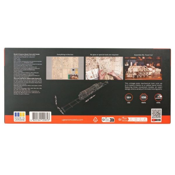 Ugears 3D Wooden Puzzle V-Express Steam Train with Tender Additional Image 2