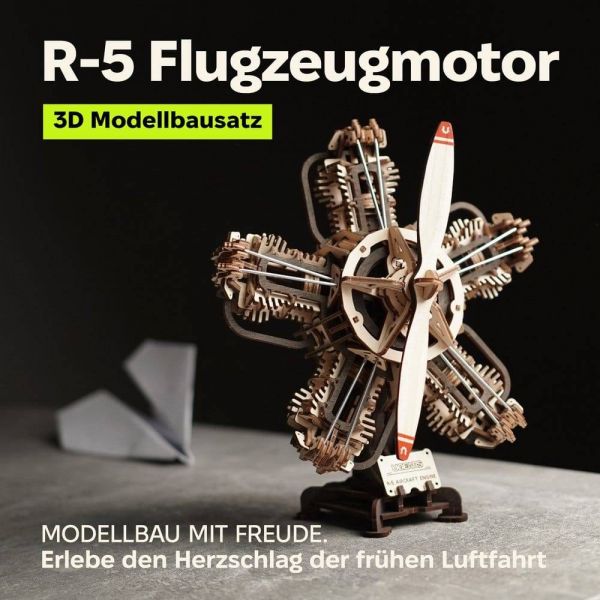 Ugears 3D Wooden Model Kit R-5 Aircraft Engine 25 cm Additional Image 1