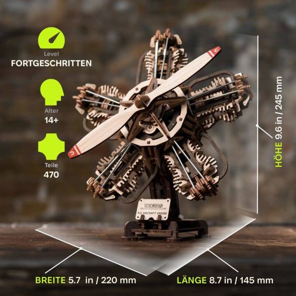 Ugears 3D Wooden Model Kit R-5 Aircraft Engine 25 cm Additional Image 2