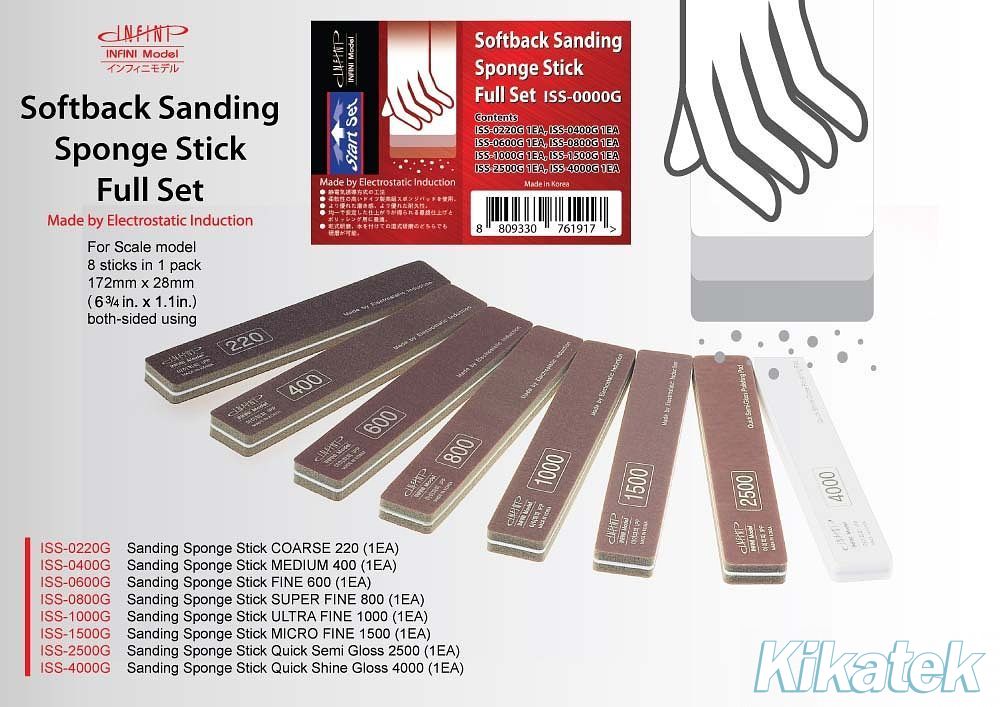 Infini Model Sanding Sponge Sticks Full Set 220 Grit to 4000 Grit (8