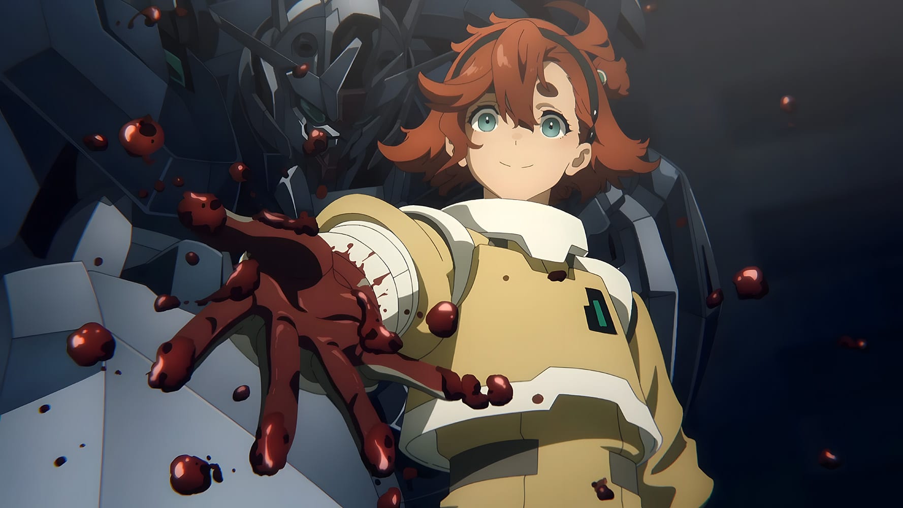 Image of Suletta Mercury extending her bloody hand to Miorine