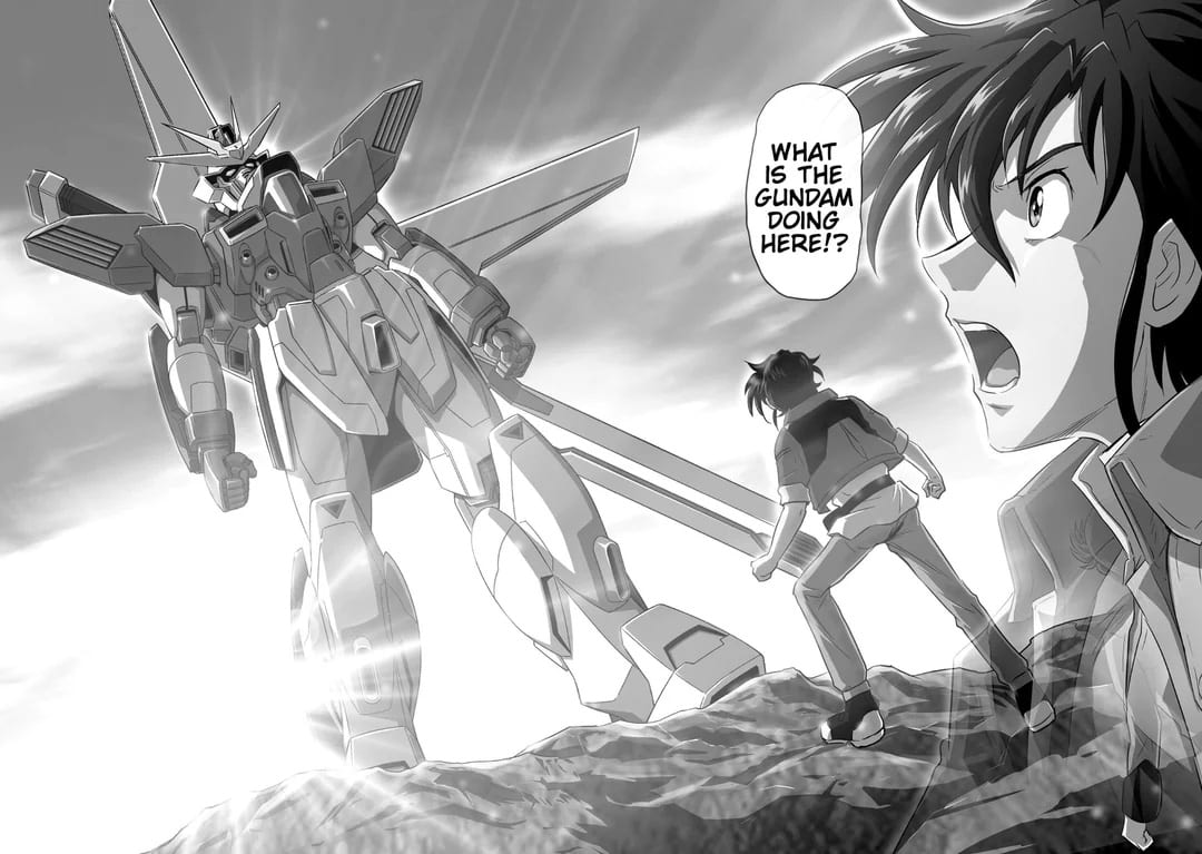 A panel from the After War Gundam X - NEXT PROLOGUE manga featuring the Gundam X