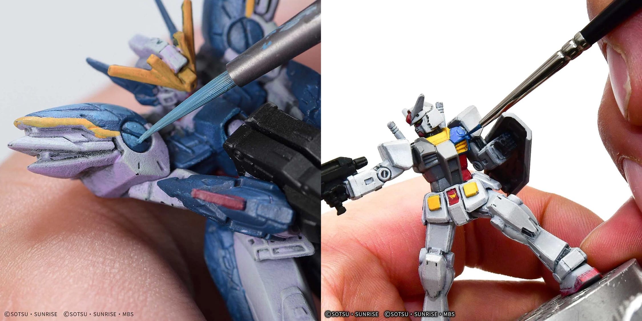 Gundam Assemble figures being painted